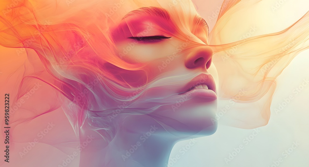 Wall mural 22. **abstract portrait with a human face composed of overlapping shapes and soft gradients**