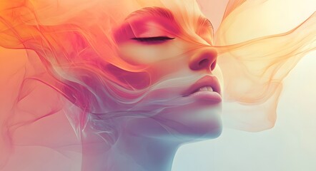 22. **Abstract portrait with a human face composed of overlapping shapes and soft gradients**