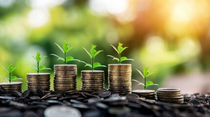 Plant Growing From Stack of Coins.