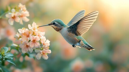 Naklejka premium Hummingbird Feeding on Flowers