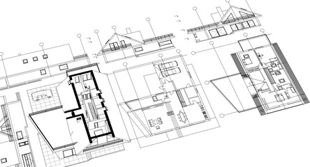 house traditional architecture plan 3d illustration	