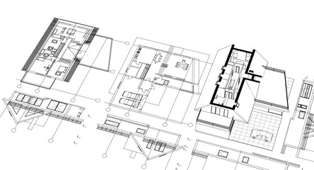 house traditional architecture plan 3d illustration	