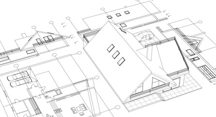 house traditional architecture plan 3d illustration	