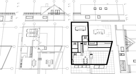house traditional architecture plan 3d illustration	