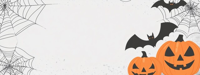 Group of pumpkins with large copy space for fall season advertising. White background of a halloween page border.