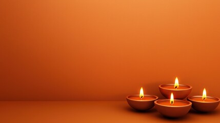Diwali Candles Against Orange Background