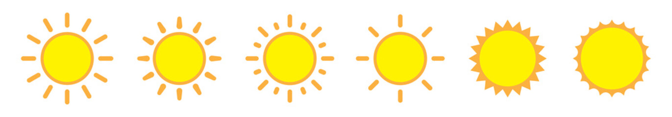 Sun icon in flat style, simple yellow sun.