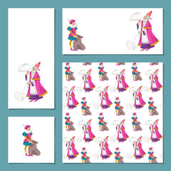 Set of universal cards with Sinterklaas (Saint Nicholas) and his helper. Christmas in Holland