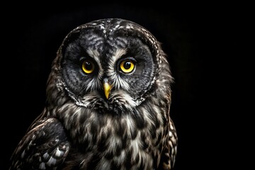 Fototapeta premium Black Owl in Black Background