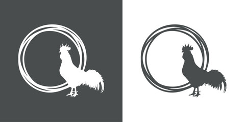 Logo con silueta de gallo o pollo en marco circular con líneas © teracreonte