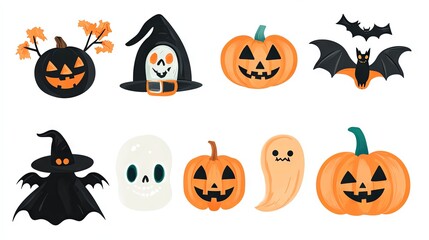 Halloween Pumpkins  Ghosts  Bats  and Skeletons