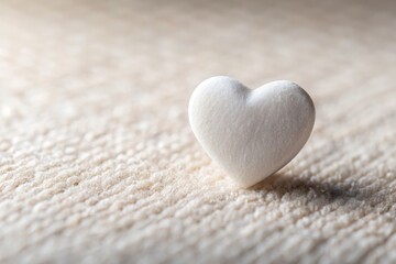 Fototapeta premium Close-up of a small white heart-shaped object resting on a soft, neutral-colored surface