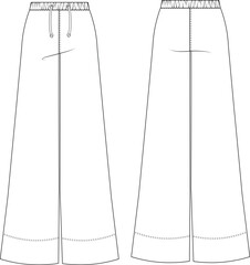 mid rise mid waist elastic drawstring laced wide leg pant trouser sweatpant pyjama wtemplate technical drawing flat sketch cad mockup fashion woman design style model
