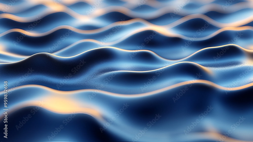 Poster wavy blue surface reflecting light, creating dynamic patterns on a calm ocean or water-like texture 