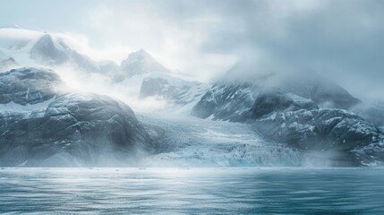 Naklejka premium Captivating view of National Park with light and fog creating a magical atmosphere.