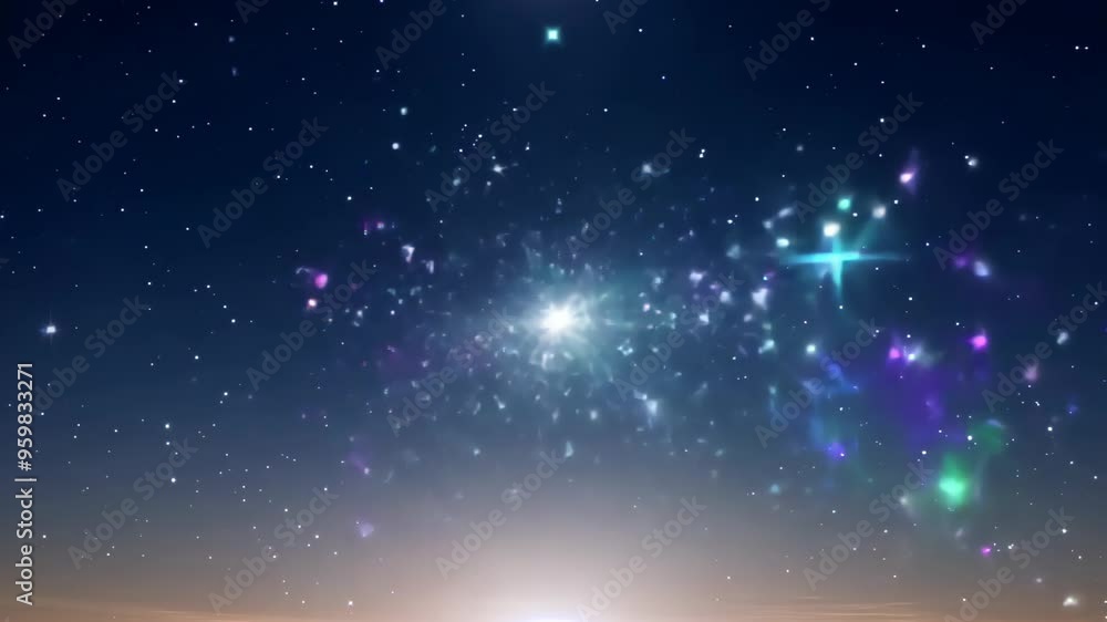 Poster bright sparkling stars scattered across a soft glowing background, creating a magical and ethereal a