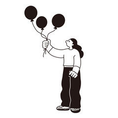 Vector line drawing of a woman with a balloon