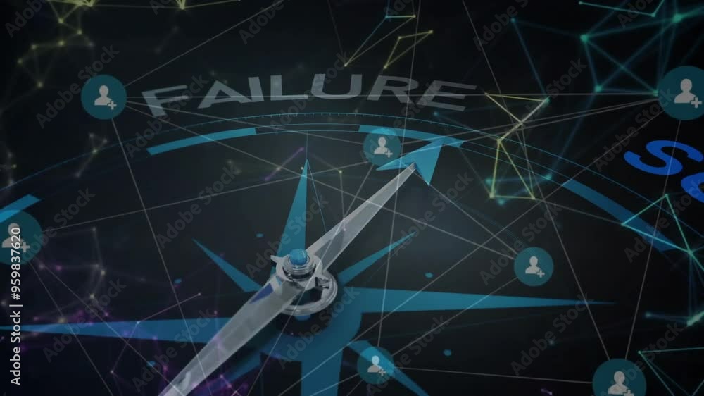Poster compass pointing towards success with network connections animation over it