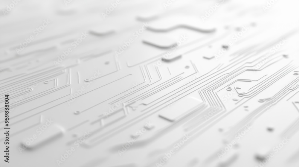 Poster a modern computer chip with intricate circuitry details, placed on a white background