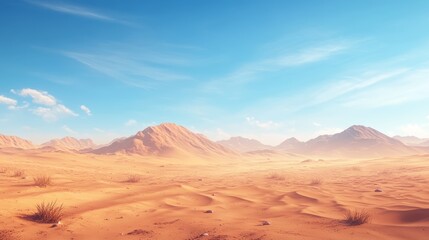 Desert Landscape with Mountains and Blue Sky