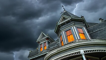 Mysterious victorian house stormy skies at dusk - Powered by Adobe