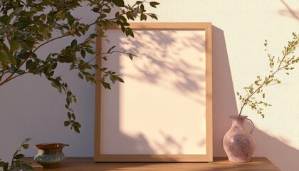 Minimalist Home Decor with Frame and Plants.