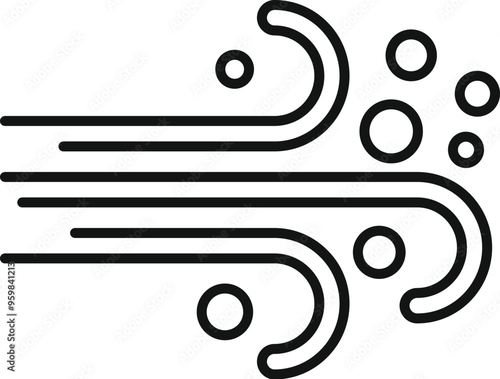 Aufkleber line art vector of a strong wind blowing from left to right with particles