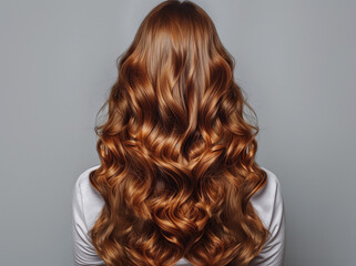 Fototapeta premium Female model woman back head with beautiful natural long wavy red hair. Fashion redhead curly hairstyle
