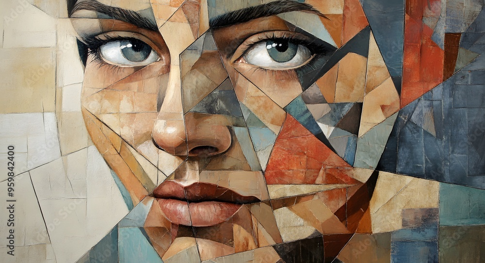 Poster 5. **cubist-inspired portrait with fragmented, angular shapes and a multi-dimensional perspective**