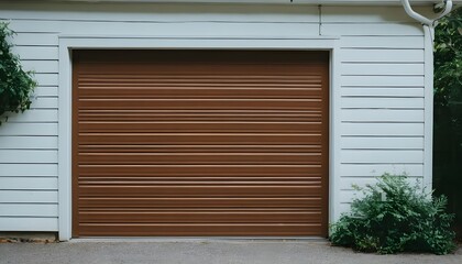 Obraz premium House outside dark brown garage shutter background