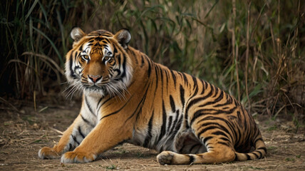 Obraz premium tiger laying in the forest 