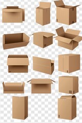 Cardboard Boxes Set Transparent Background"