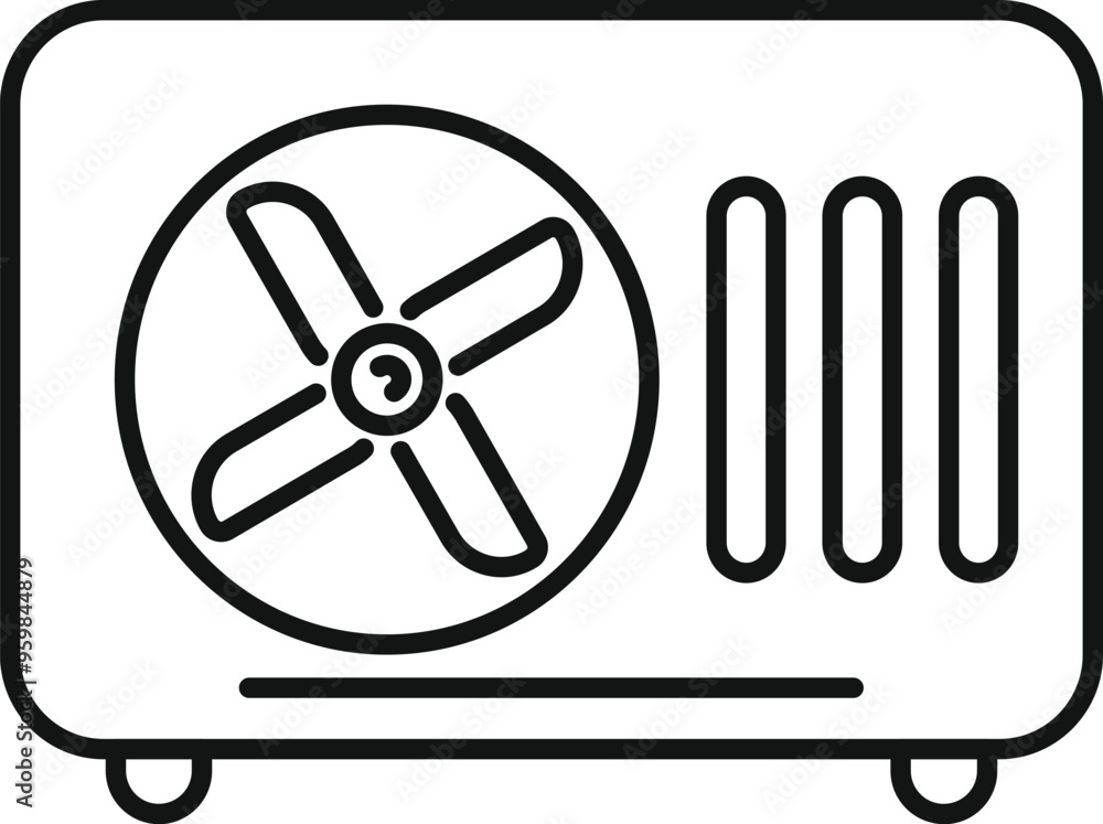 Poster conditioner system with rotating fan inside blowing cold wind, outline style icon