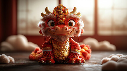 A Majestic Cartoon Chinese Dragon with a Friendly Face