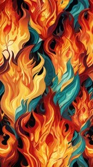 Intense swirling flames on black backdrop,Flames blazing with smoke billowing on a dark background