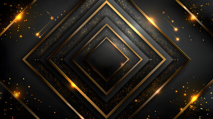 Illustration black background gold line border geometric shapes as elements