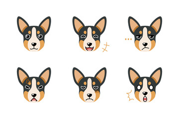 Set of cute character basenji dog faces showing different emotions for design.