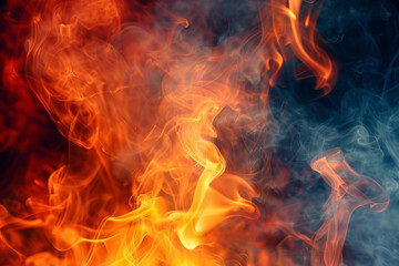 Vibrant fiery smoke abstract background, glowing inferno flames with dynamic orange and red colors, swirling smoke textures for dramatic visual effects, perfect for fire-themed projects
