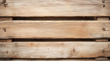 Close-up shot of a pallet's wooden slats with visible grain and worn-out nails, vintage style, sepia tone, high detail, soft natural light