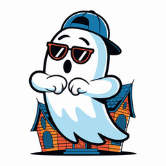 Naklejka premium Ghost in a cap and glasses