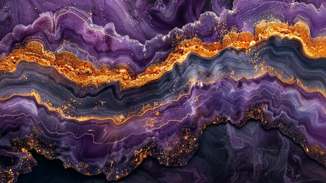 Abstract purple and gold geode pattern, vibrant texture. Art and creativity concept