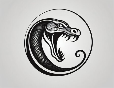 Snake head silhouette logo design.  icon in black and white color. Ai generated image.