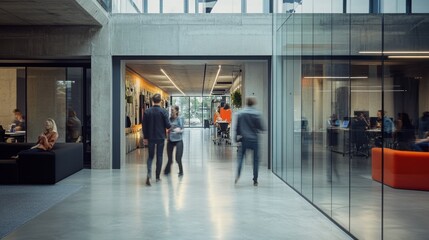Group of Business people walking in the office corridor,People in business center walking at hall,office employees in motion go around at coworking space,Wide image,Concept of office life.