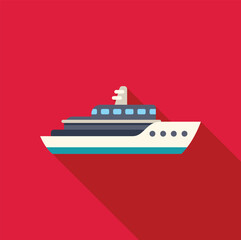 Obraz premium Minimalist vector illustration of a white pleasure boat sailing on a red background, in flat design style