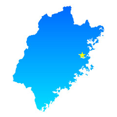 Map of Fujian with its capital Fuzhou in China with a professional blue style
