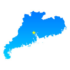 Map of Guangdong with its capital Guangzhou in China with a professional blue style