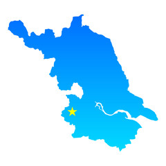 Map of Jiangsu with its capital Nanjing in China with a professional blue style