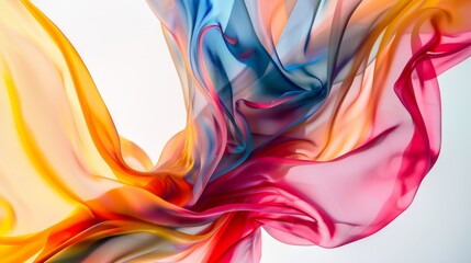 Fototapeta premium Colorful swirls of fabric-like shapes blend seamlessly, creating a mesmerizing dance of colors that captivates the eye.