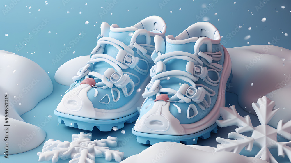 Sticker snow shoe winter elements icon 3d cartoon