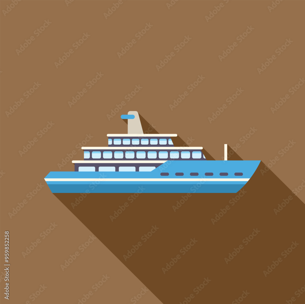 Canvas Prints Large passenger ferry boat sailing on the sea, side view, flat design icon with long shadow